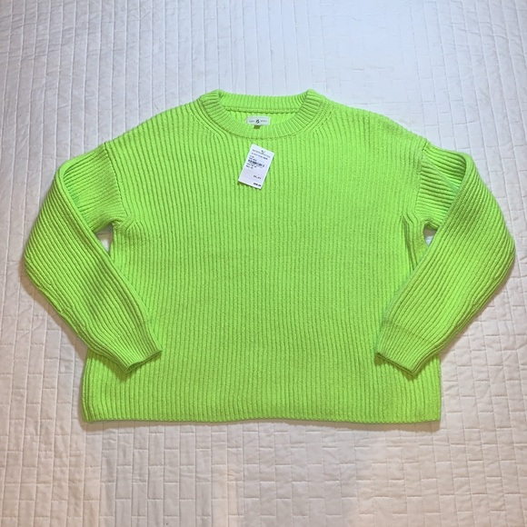 NWT Lou & Grey Cropped Neon Green Cable Knit Sweater, Wool Alpaca Blend, Size M - Picture 8 of 16